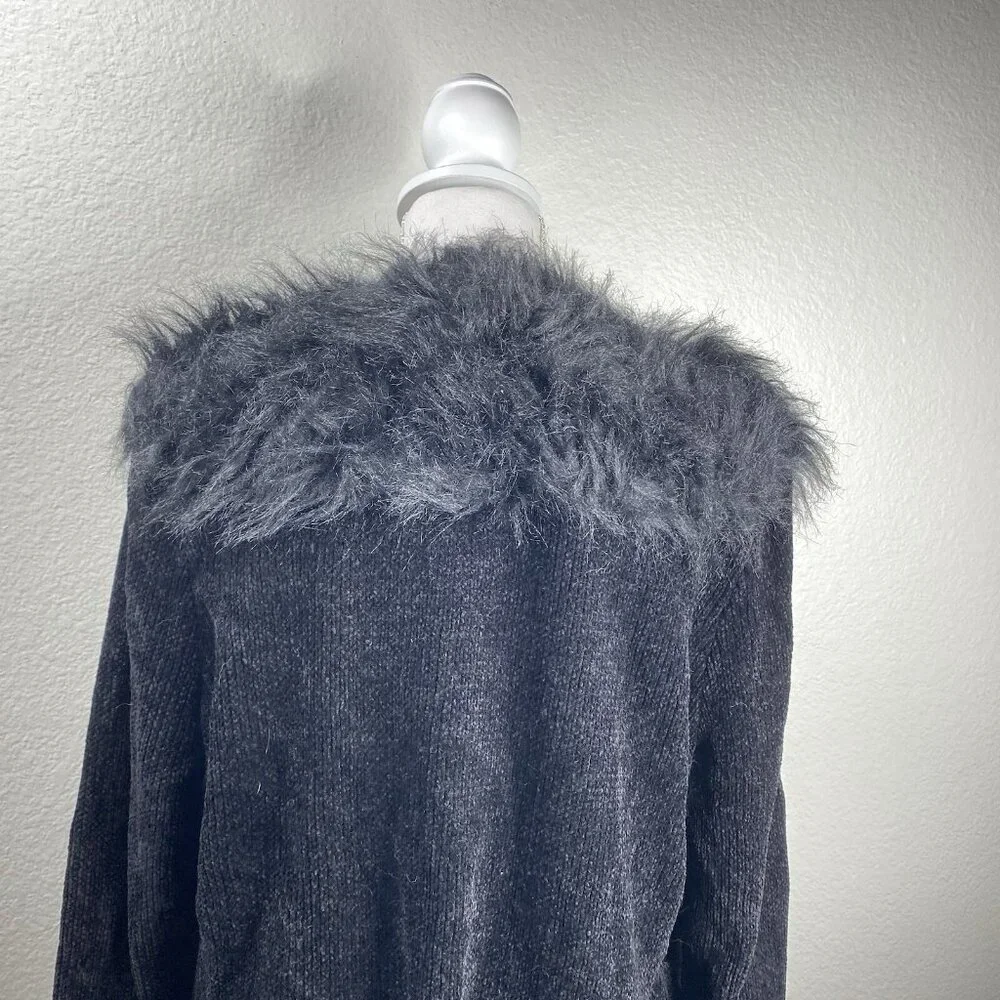 Lisa International Blazer Coat Women's Black Sz XL Faux Fur Trim Mob Wife VTG - Picture 7 of 12
